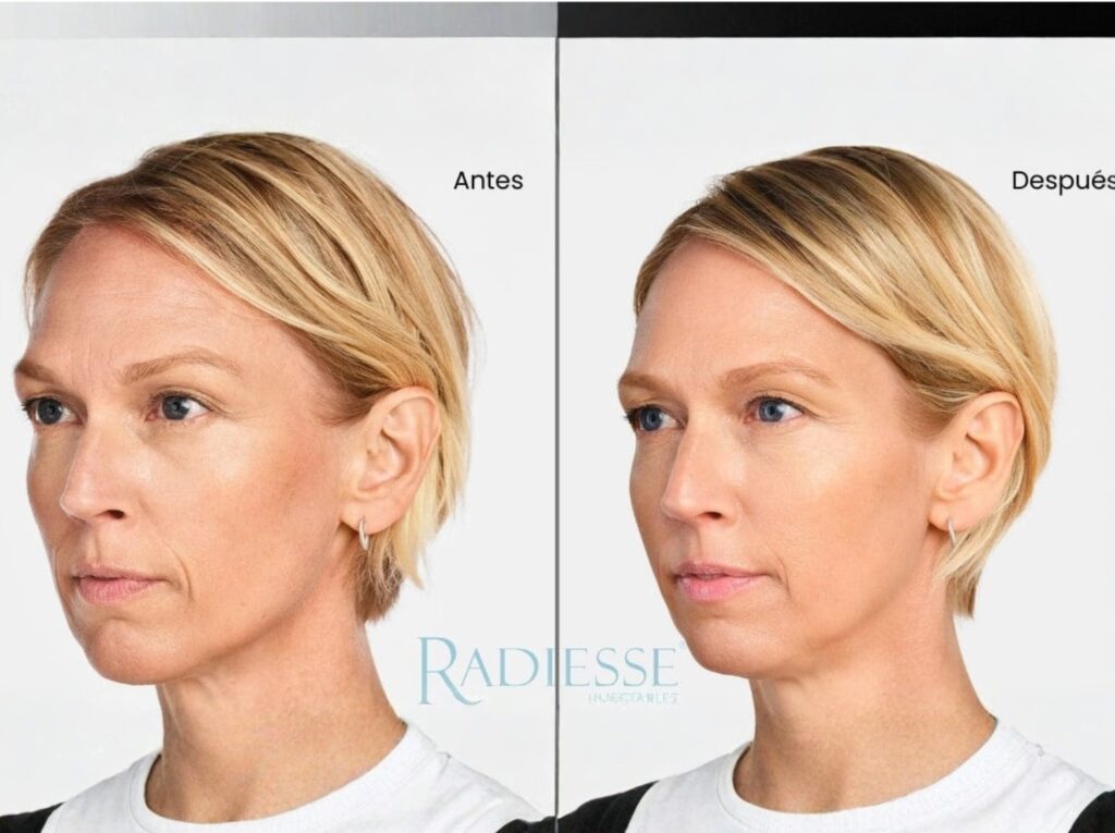 Perfil con mandíbula y pómulos definidos tras un tratamiento con Radiesse en Fimedical